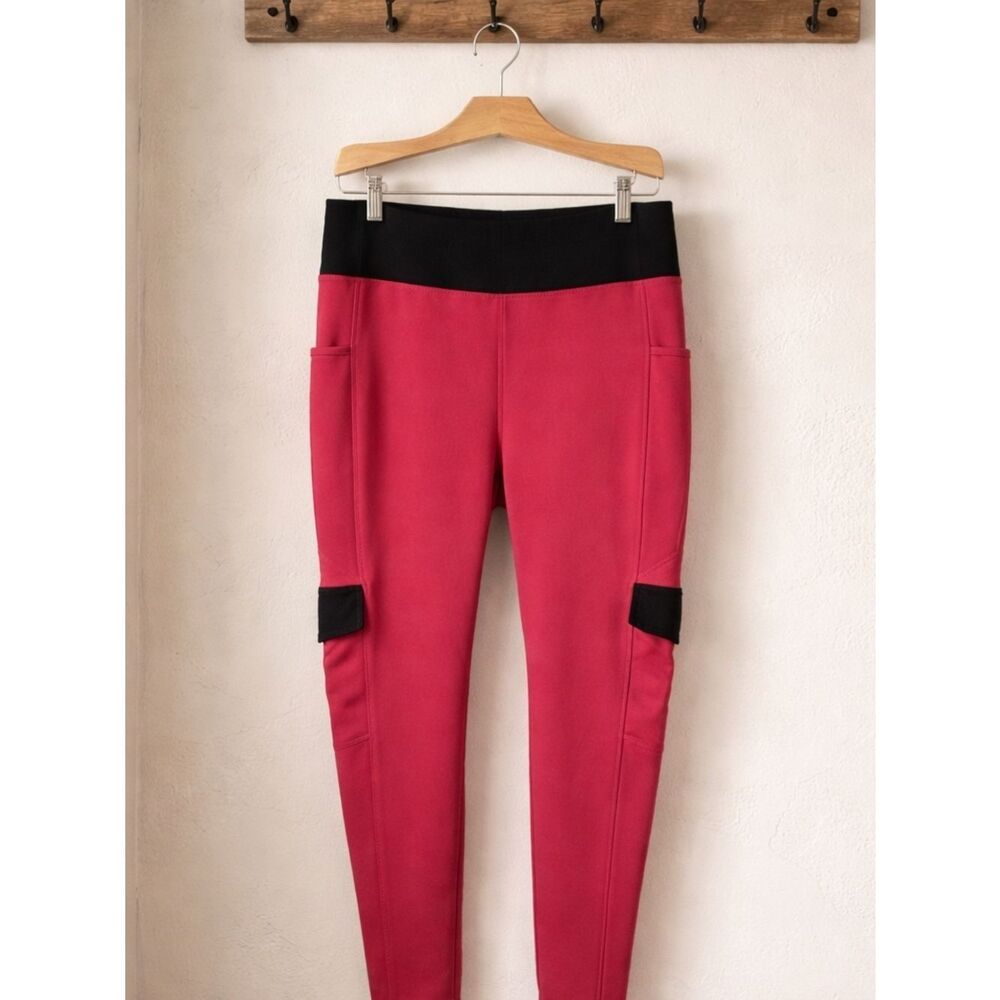 POP Fit Pink-Red Cargo Skinny Leggings with Black Waistband
